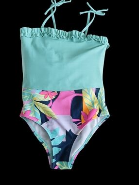Cupshe Girls Size 10 One Piece Swimsuit Ruffle Tropical Print
